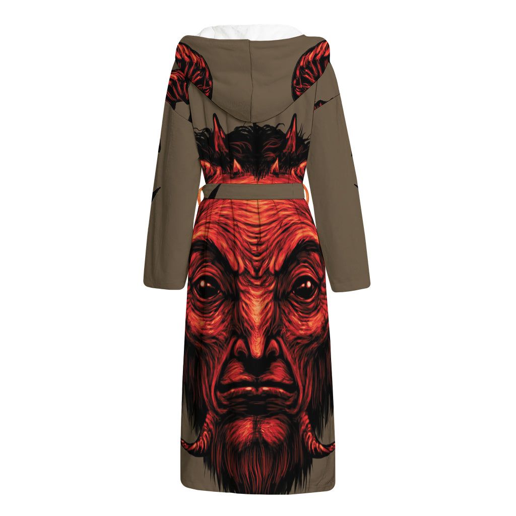 Red Devil Satan Print Hooded Bathrobe