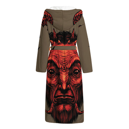 Red Devil Satan Print Hooded Bathrobe
