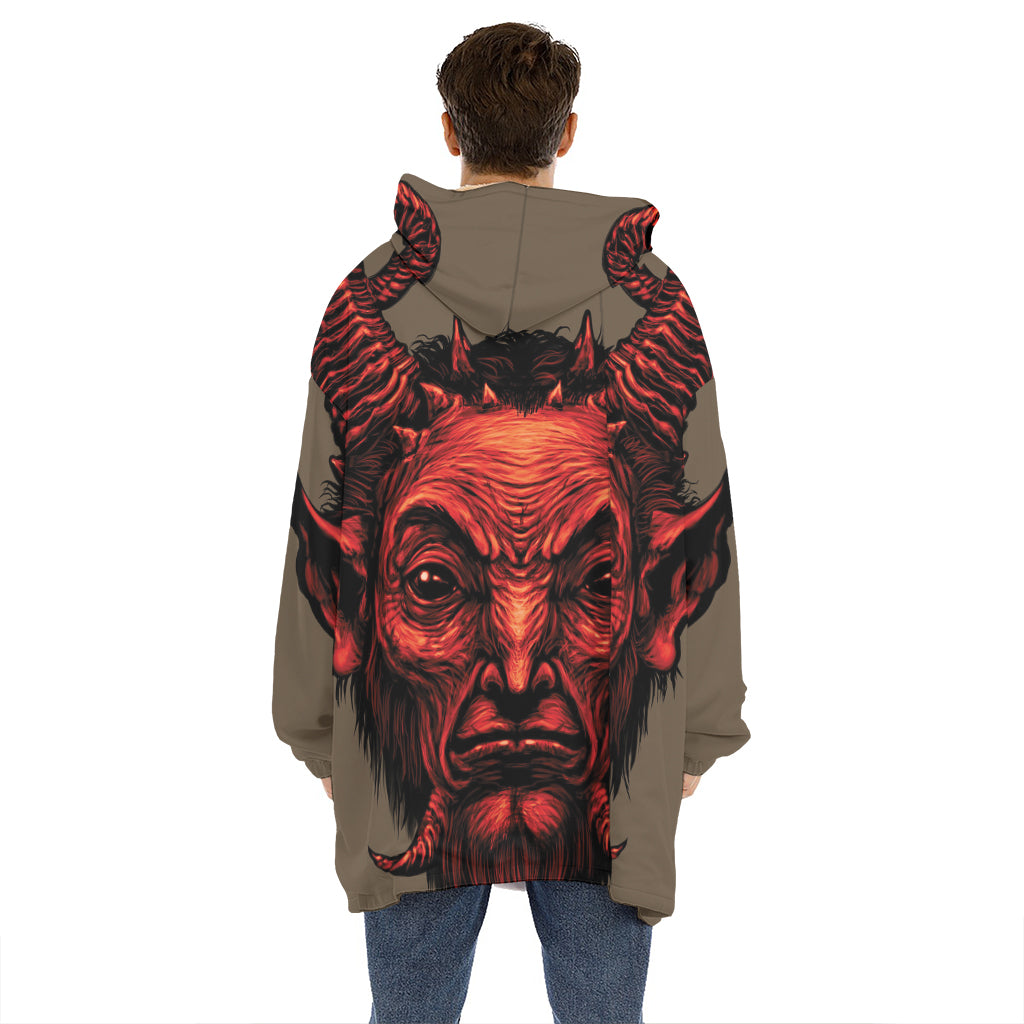 Red Devil Satan Print Hoodie Blanket