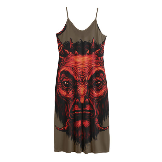 Red Devil Satan Print Jersey Midi Cami Dress