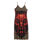 Red Devil Satan Print Jersey Midi Cami Dress