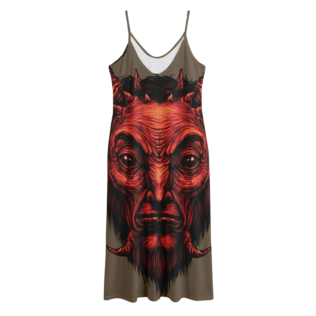 Red Devil Satan Print Jersey Midi Cami Dress
