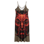 Red Devil Satan Print Jersey Midi Cami Dress