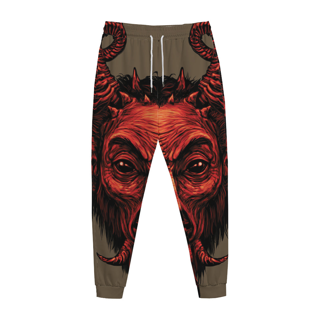 Red Devil Satan Print Jogger Pants
