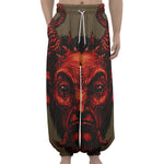 Red Devil Satan Print Lantern Pants