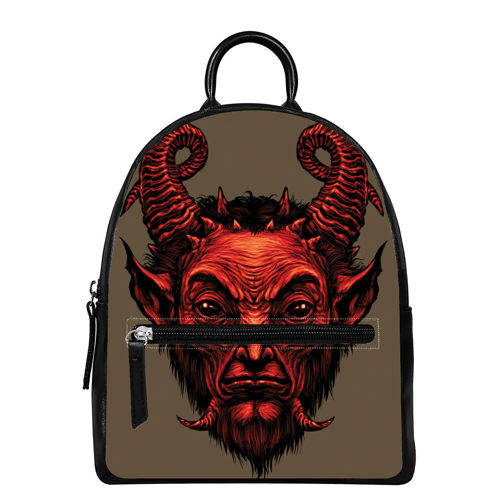 Red Devil Satan Print Leather Backpack