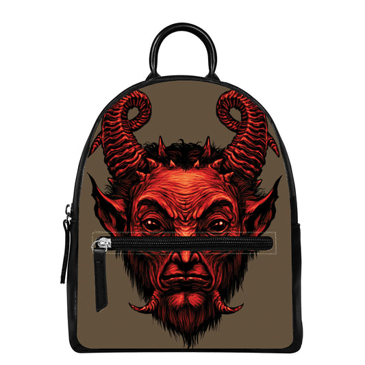 Red Devil Satan Print Leather Backpack