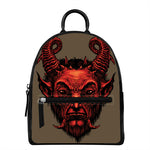 Red Devil Satan Print Leather Backpack