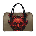 Red Devil Satan Print Leather Duffel Bag