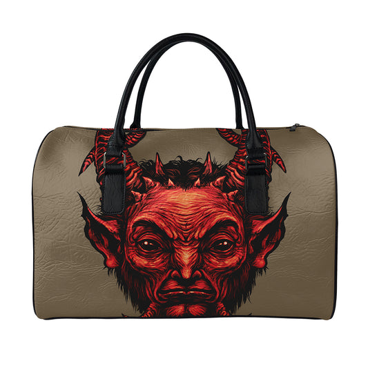 Red Devil Satan Print Leather Duffle Bag