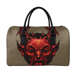 Red Devil Satan Print Leather Duffle Bag