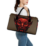 Red Devil Satan Print Leather Duffle Bag