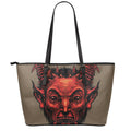Red Devil Satan Print Leather Tote Bag With Zipper