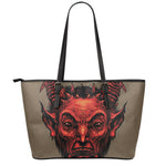 Red Devil Satan Print Leather Tote Bag
