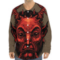 Red Devil Satan Print Long Sleeve Baseball Jersey