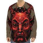 Red Devil Satan Print Long Sleeve Baseball Jersey