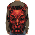 Red Devil Satan Print Long Sleeve Baseball Jersey