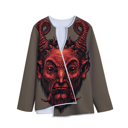 Red Devil Satan Print Long Sleeve Short Coat