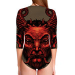 Red Devil Satan Print Long Sleeve Swimsuit