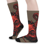Red Devil Satan Print Long Socks