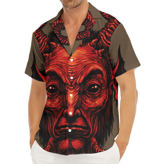 Red Devil Satan Print Men's Deep V-Neck Shirt
