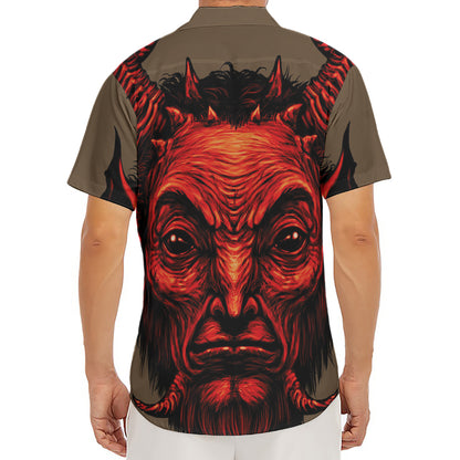 Red Devil Satan Print Men's Deep V-Neck Shirt