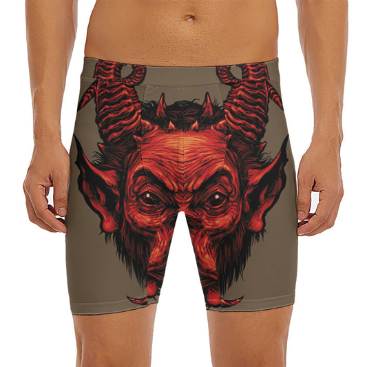 Red Devil Satan Print Men's Long Boxer Briefs