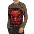 Red Devil Satan Print Men's Long Sleeve Rash Guard