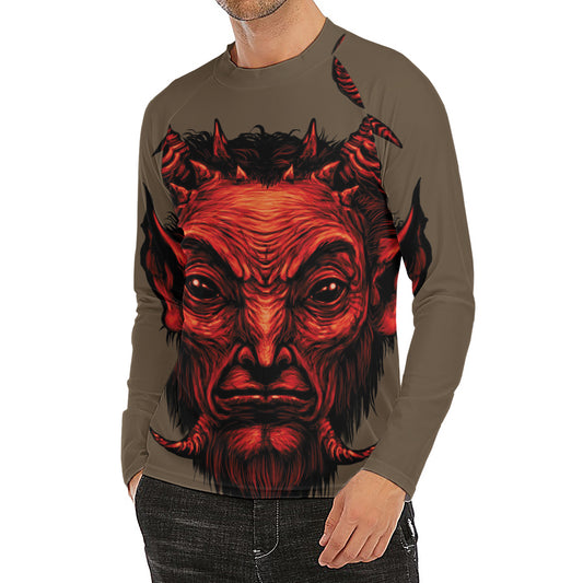 Red Devil Satan Print Men's Long Sleeve Rash Guard