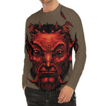 Red Devil Satan Print Men's Long Sleeve Rash Guard