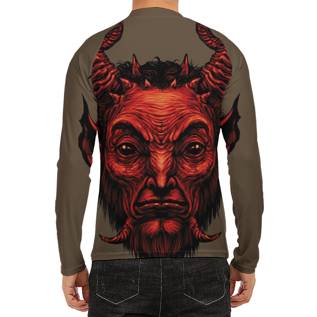 Red Devil Satan Print Men's Long Sleeve Rash Guard