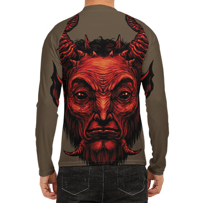 Red Devil Satan Print Men's Long Sleeve Rash Guard