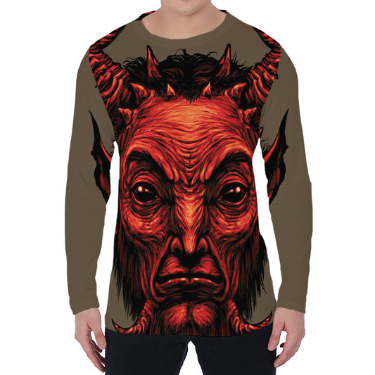 Red Devil Satan Print Men's Long Sleeve T-Shirt