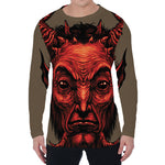 Red Devil Satan Print Men's Long Sleeve T-Shirt