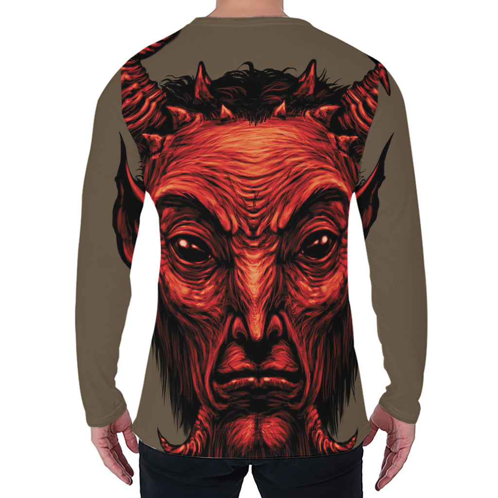 Red Devil Satan Print Men's Long Sleeve T-Shirt