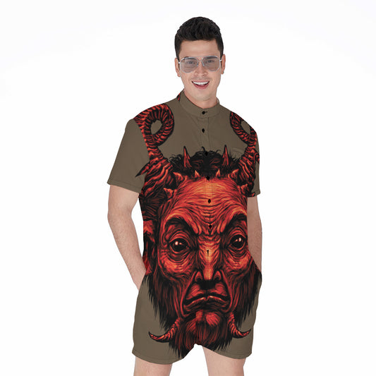 Red Devil Satan Print Men's Rompers