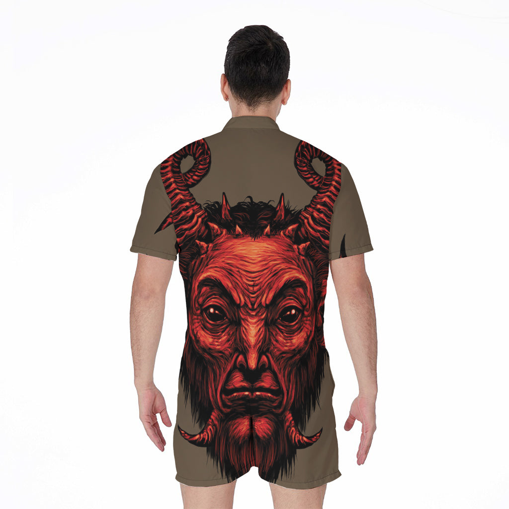 Red Devil Satan Print Men's Rompers