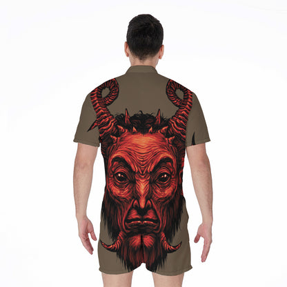 Red Devil Satan Print Men's Rompers