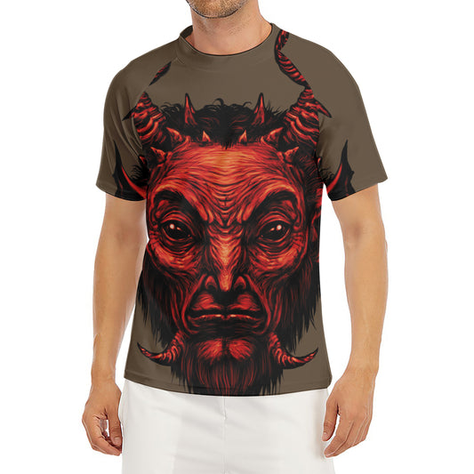 Red Devil Satan Print Men's Short Sleeve Rash Guard