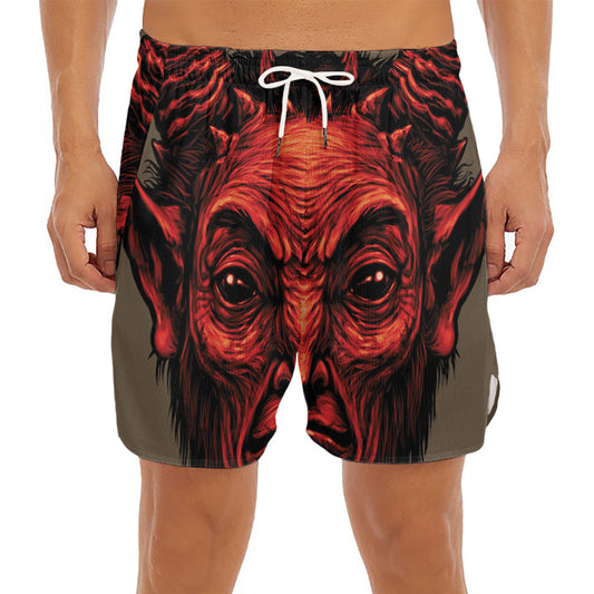 Red Devil Satan Print Men's Split Running Shorts
