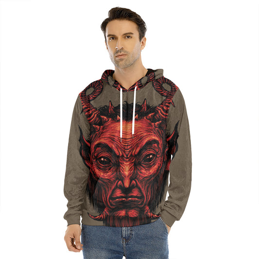 Red Devil Satan Print Men's Velvet Pullover Hoodie