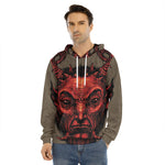 Red Devil Satan Print Men's Velvet Pullover Hoodie