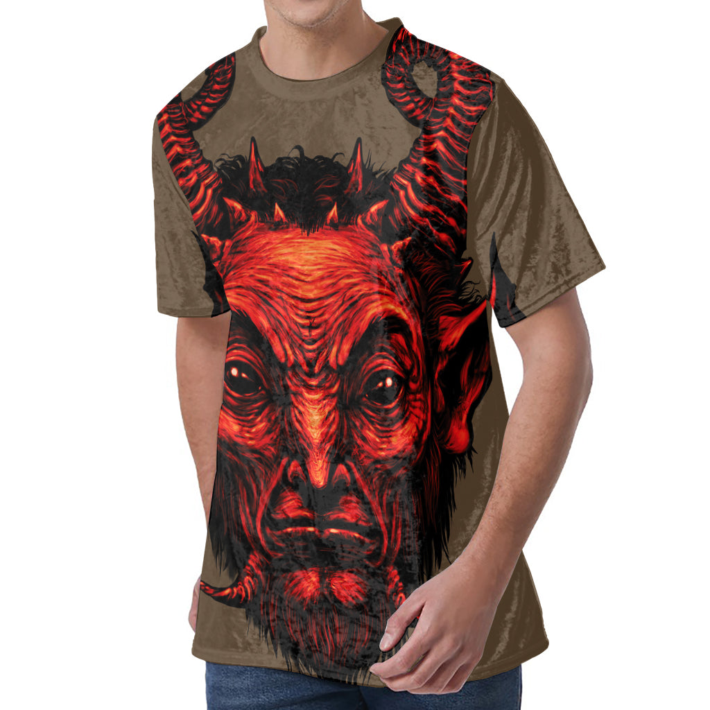 Red Devil Satan Print Men's Velvet T-Shirt