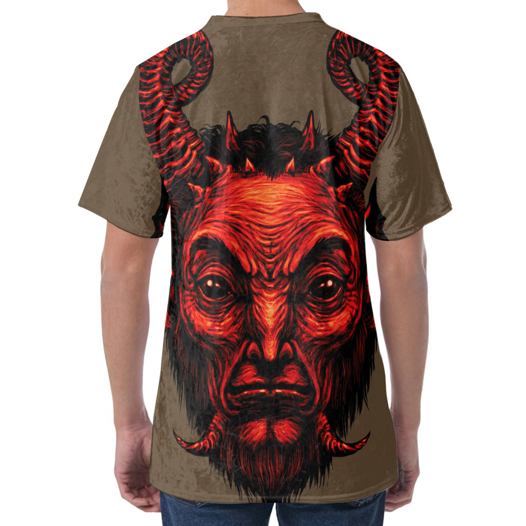 Red Devil Satan Print Men's Velvet T-Shirt