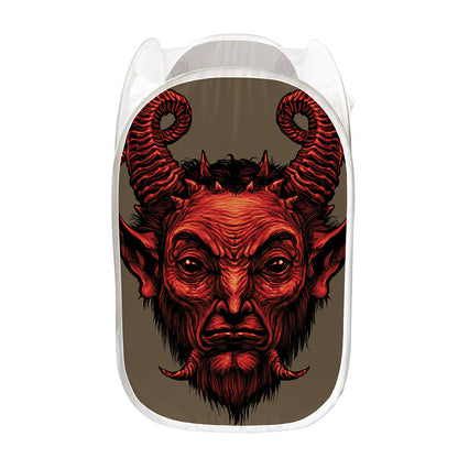 Red Devil Satan Print Mesh Laundry Hamper