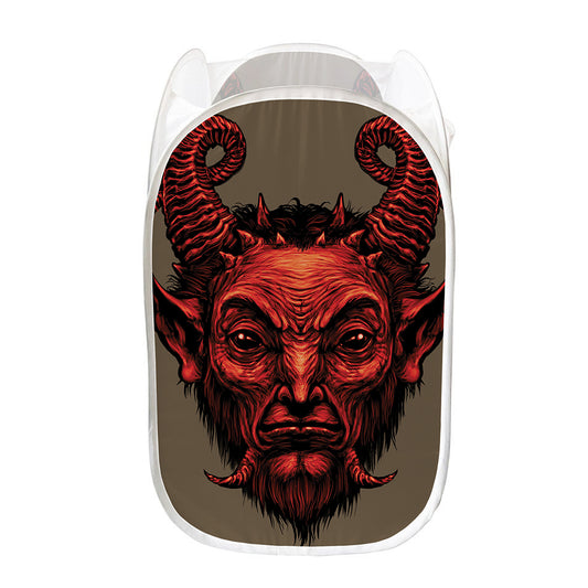 Red Devil Satan Print Mesh Laundry Hamper