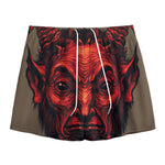 Red Devil Satan Print Mesh Shorts