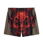 Red Devil Satan Print Mesh Shorts
