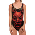 Red Devil Satan Print One Piece Swimsuit