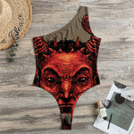 Red Devil Satan Print One Shoulder Bodysuit